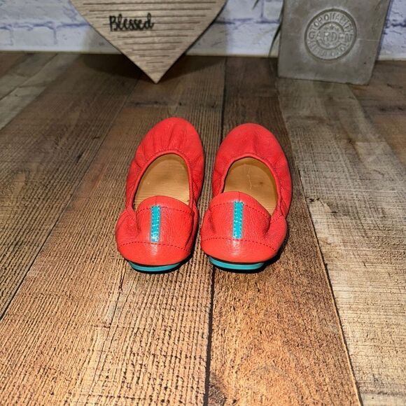 TIEKS by Gavrieli Poppy Orange Coral Leather Ballet Flats Foldable Slip On 6 - Picture 9 of 10